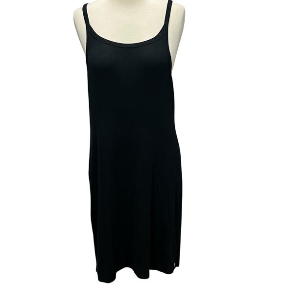 Aritzia Tna Mini Dress XL Black Micro Rib Knit Bodycon Soft Modal Blend Casual - Picture 1 of 13